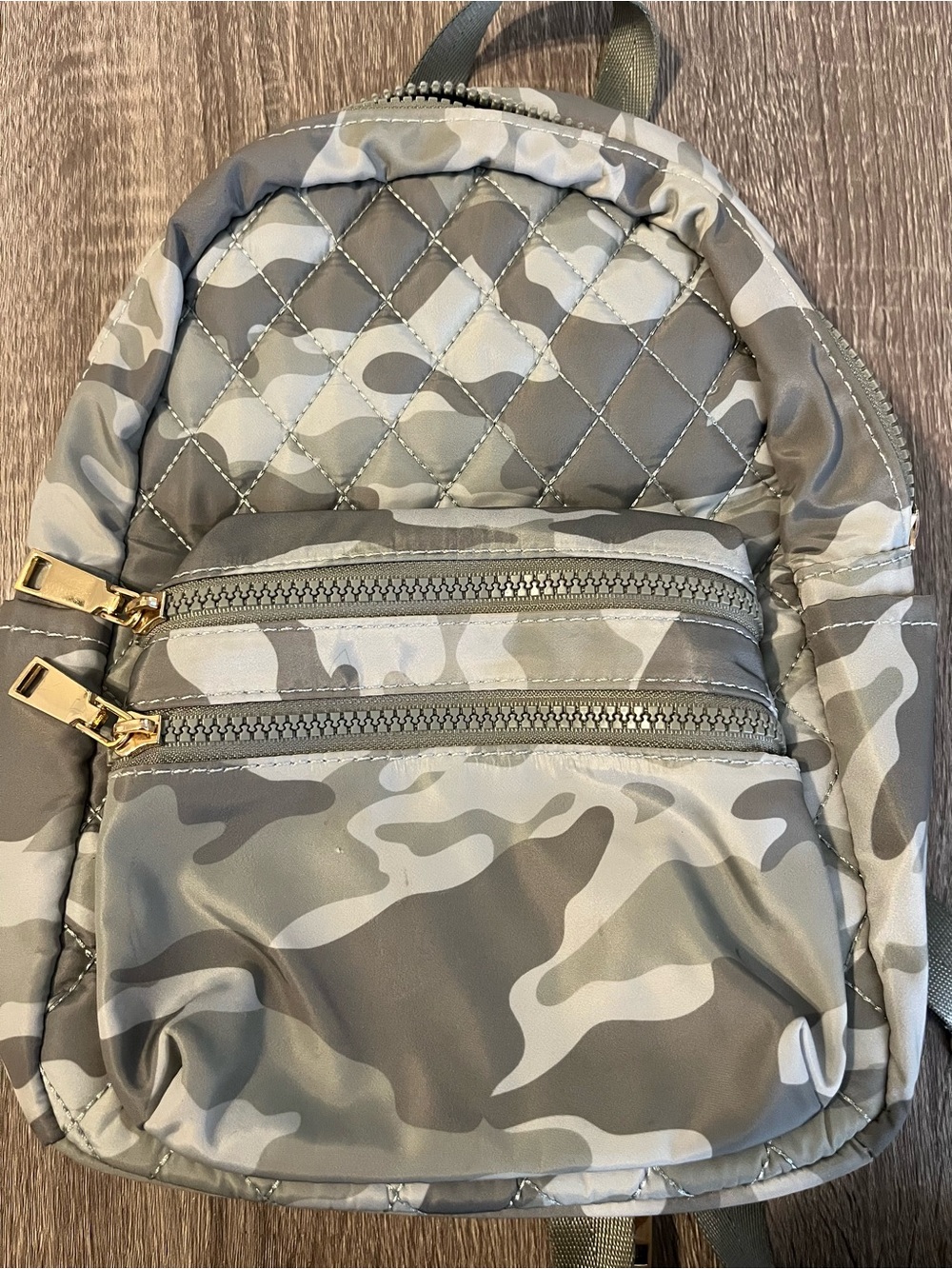 Urban Expressions Grey Camo Mini Backpack with Gold Accents